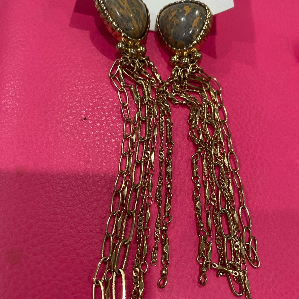 Gold and Brown Chain Dangle Earrings
